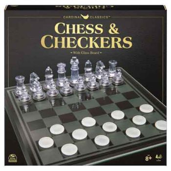 CLASSIC GAMES CHESS AND CHECKERS WITH GLASS BOARD