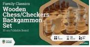 LPG WOODEN FOLDING CHESS CHECKERS AND BACKGAMMON 35CM