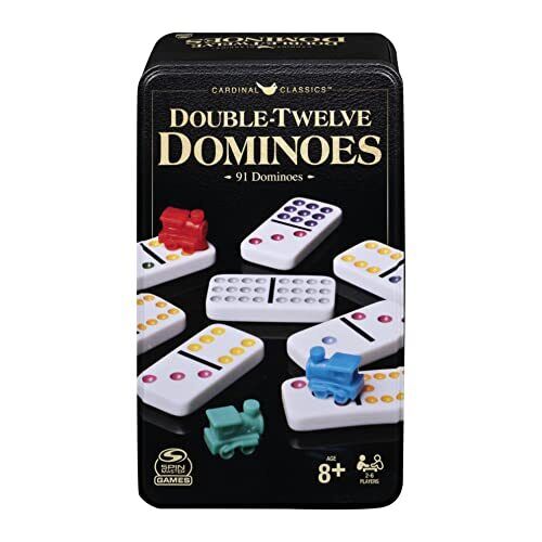 CLASSIC DOUBLE 12 COLOURED DOMINOES WITH MEXICAN TRAIN TIN