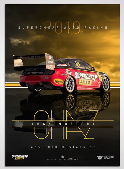 2019 SUPERCHEAP AUTO FORD MUSTANG CHAZ MOSTERT LIMITED EDITION PRINT