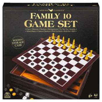 CLASSIC WOODEN GAMES SET IN CABINET