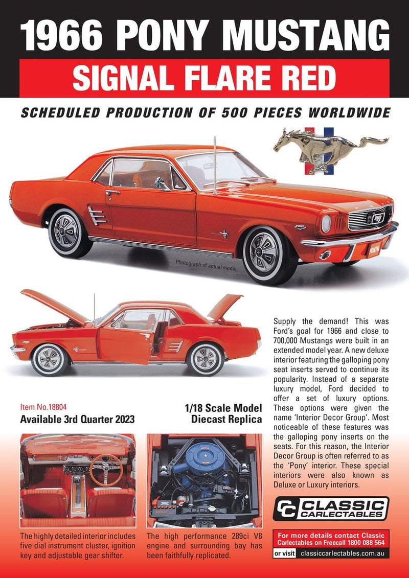 18804 1966 PONY MUSTANG SIGNAL RED 1:18TH