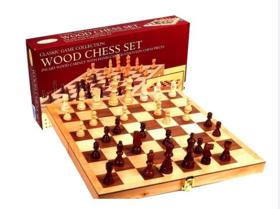 CHESS WOODEN 15 INCH INLAID